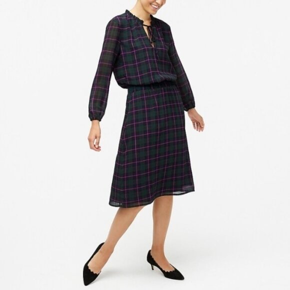 J. Crew Plaid Semi Sheer Long Sleeve Dress - Picture 4 of 7